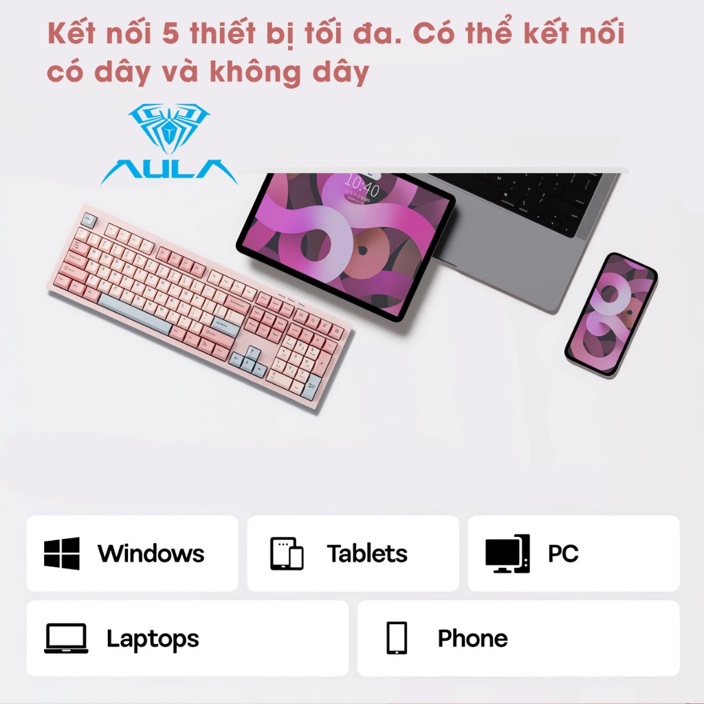 Bàn phím giả cơ silent AULA S102 PRO 3 mode kết nối, có màn hình hiển thị, LED RGB bắt mắt phù hợp cho làm văn phòng | BigBuy360 - bigbuy360.vn