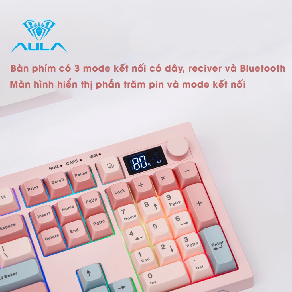 Bàn phím giả cơ silent AULA S102 PRO 3 mode kết nối, có màn hình hiển thị, LED RGB bắt mắt phù hợp cho làm văn phòng | BigBuy360 - bigbuy360.vn