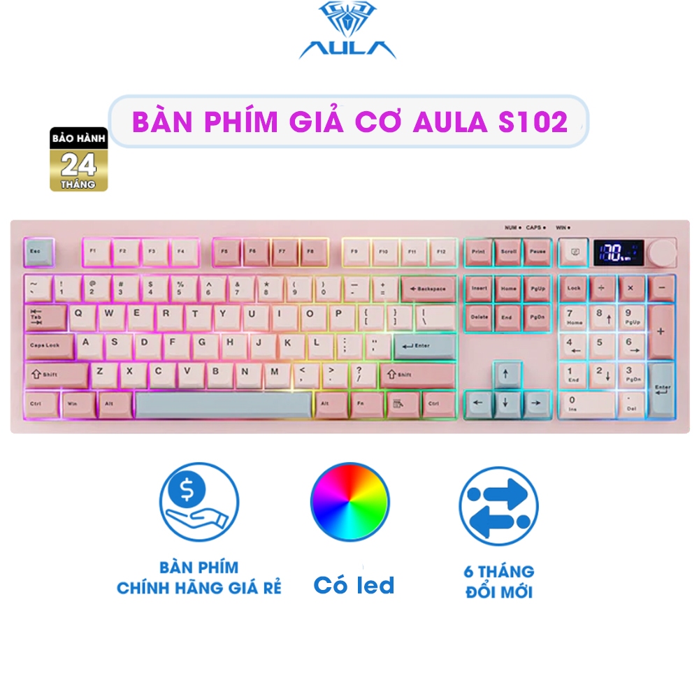 Bàn phím giả cơ silent AULA S102 PRO 3 mode kết nối, có màn hình hiển thị, LED RGB bắt mắt phù hợp cho làm văn phòng | BigBuy360 - bigbuy360.vn