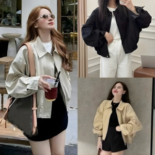 Áo Khoác Nữ Bomber Cổ Bẻ Khoá Kéo Tay Dài Hai Lớp Chất Kaki Mềm Mại Đứng Form 2025