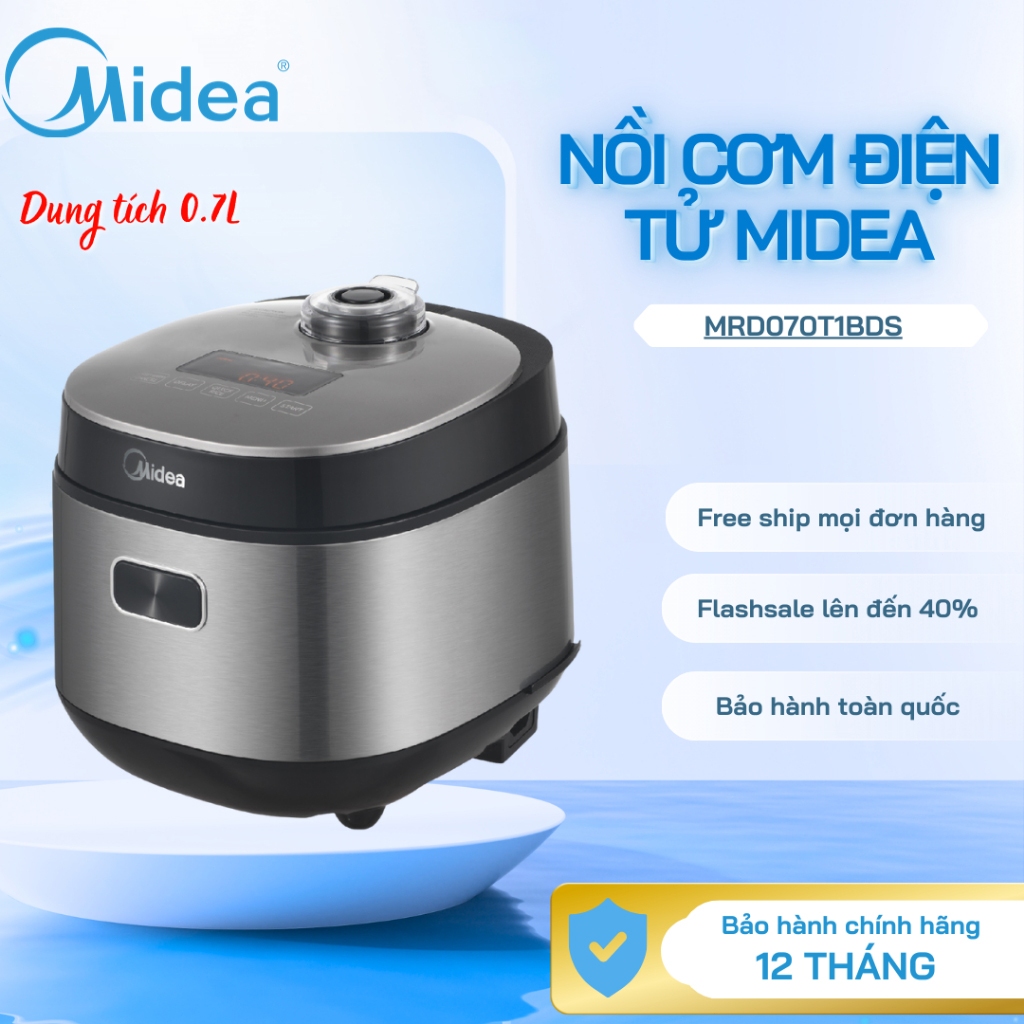 Nồi Cơm Điện Mini Midea MRD070T1BDS 0.7L | Gia Nhiệt 3D, Nhỏ Gọn, Chính Hãng