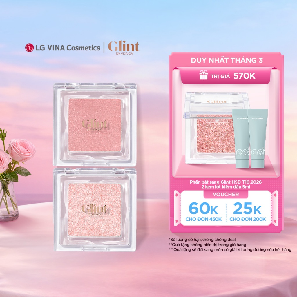 [LG Makeup VN] Combo Phấn má hồng Glint Baked Blush 2.4g và Phấn bắt sáng Glint Highlighter 2.3g