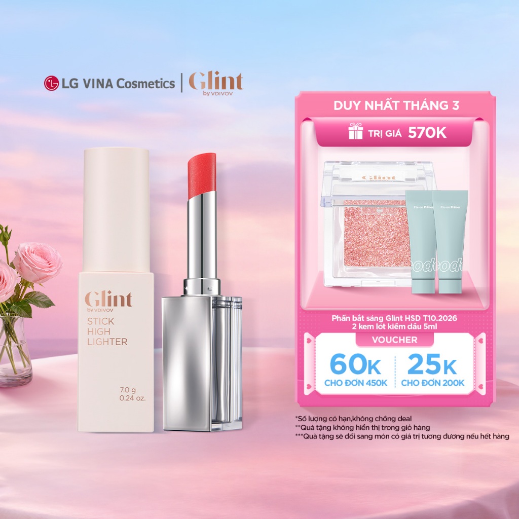 [LG Makeup VN] Combo Nhũ bắt sáng Glint Stick Highlighter dạng thỏi và Son dưỡng môi Glint Glow Lip 