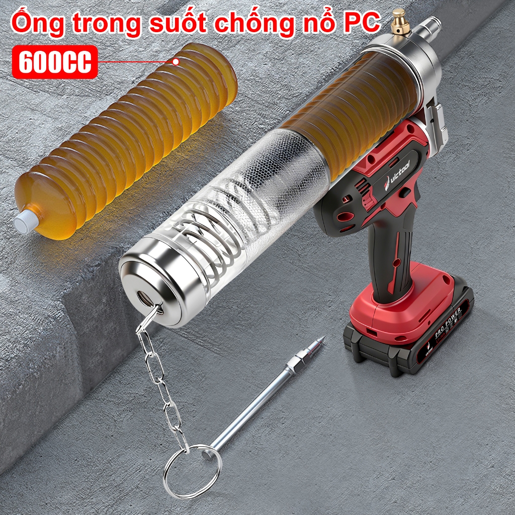 Máy bơm mỡ pin dùng 21V,Súng bơm mỡ Pin 12000PSI Thân bơm mỡ điện hoàn toàn tự động,Súng tra mỡ điện