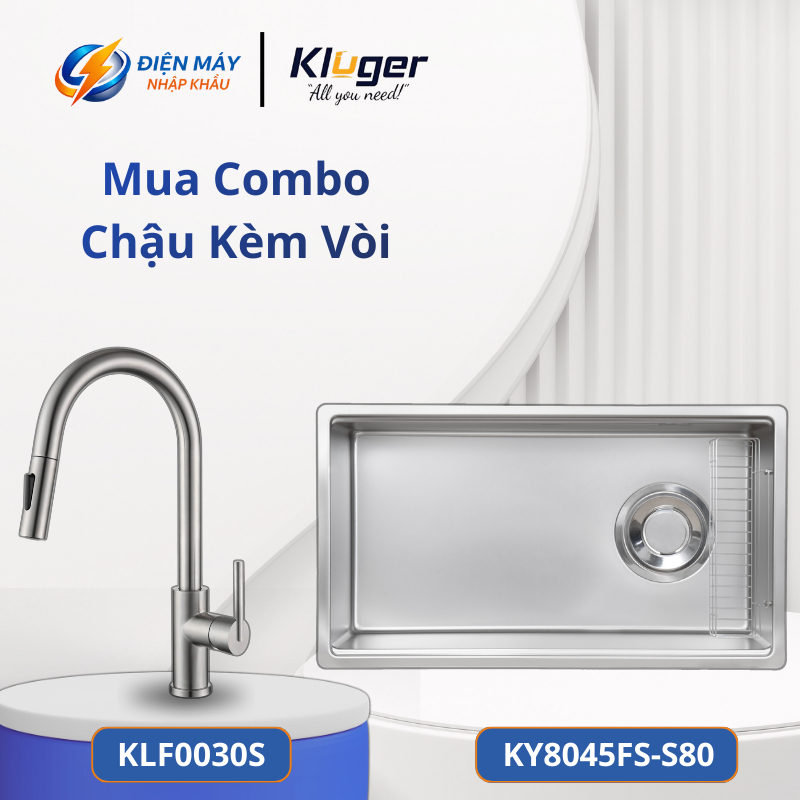 Chậu Rửa Bát Kluger KY8045FS-S80 – Bề Mặt LINEN Dập Nổi – Màu Bạc Sang Trọng – Thiết Kế Hiện Đại
