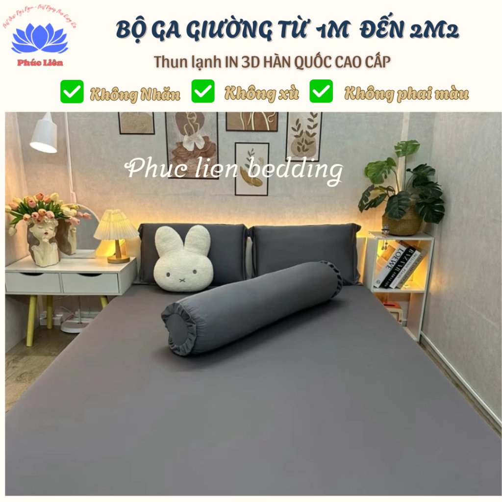 (vỏ ôm khóa kéo)Bộ Ga Giường Thun lạnh Màu Trơn Xám Chì [ 4 món Ga và Áo Gối ] Co Giãn Cao Cấp Nằm Thoáng Khí