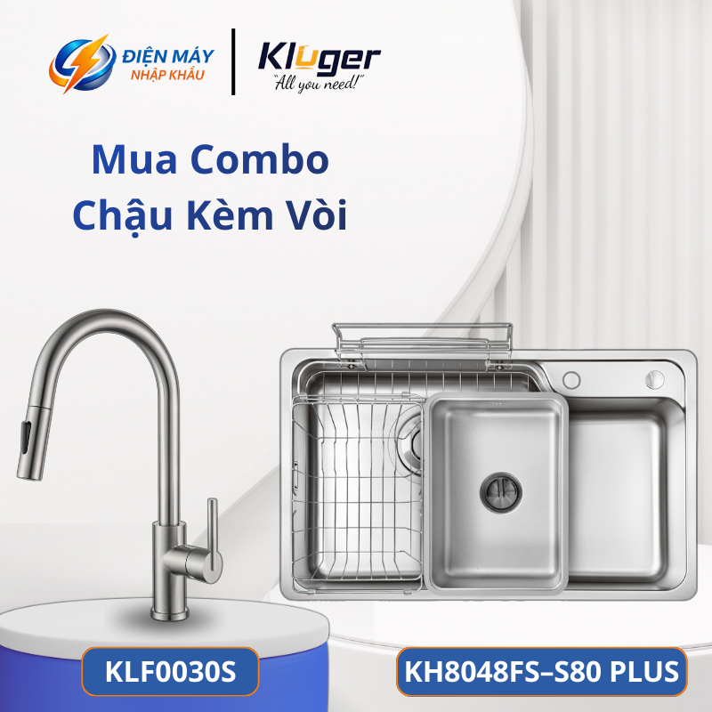 Chậu Rửa Bát Kluger KH8048FS-S80 – Công Nghệ Ép Khuôn Liền Khối – POSCO 304 Dày 1.0mm – Bền Đẹp