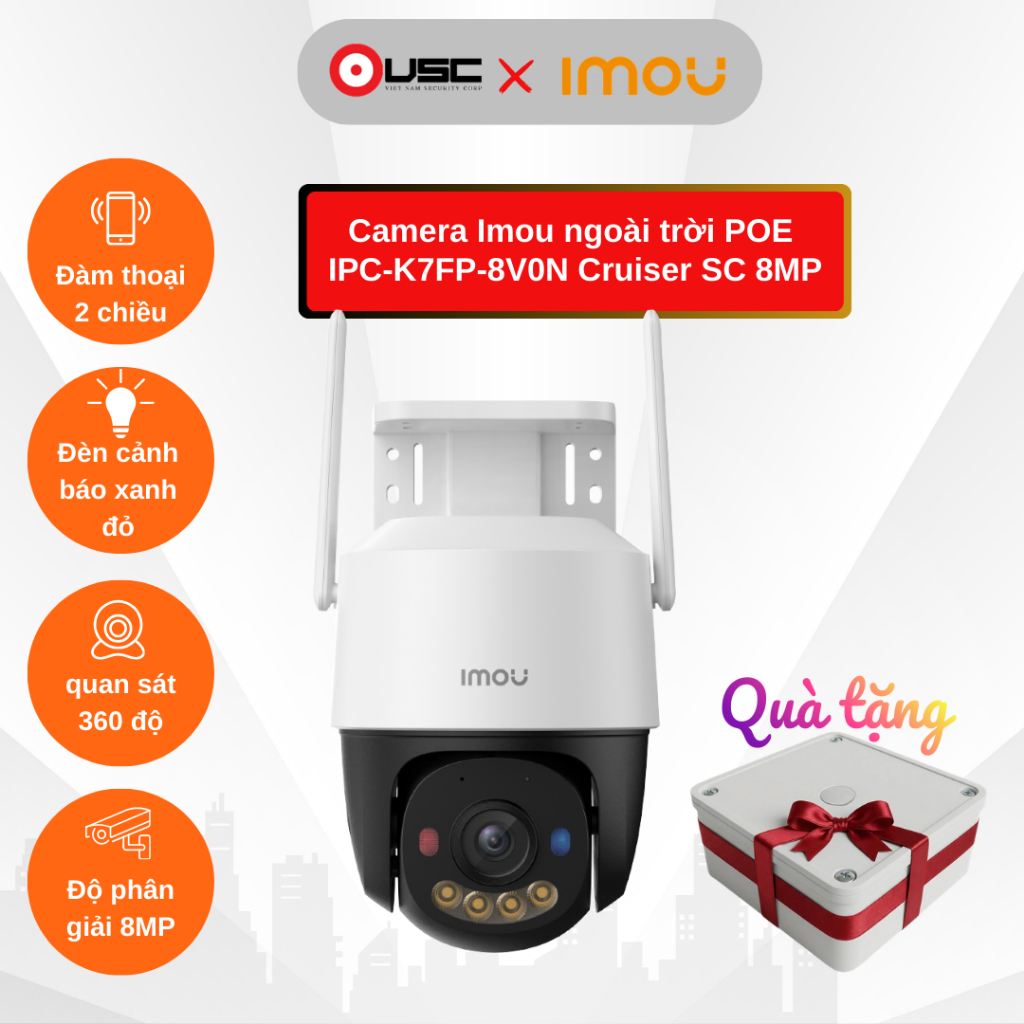 Camera POE Wifi IMOU IPC-K7FP-8V0N | 8MP 4K Cruiser SC 8M Wifi | 12V | POE