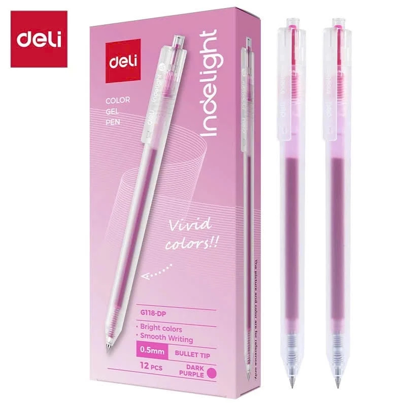 [COMBO 11 màu mới] Bút bi nước mực gel bấm nhiều màu 0.5mm Deli nhanh khô viết đều trơn tru EG118
