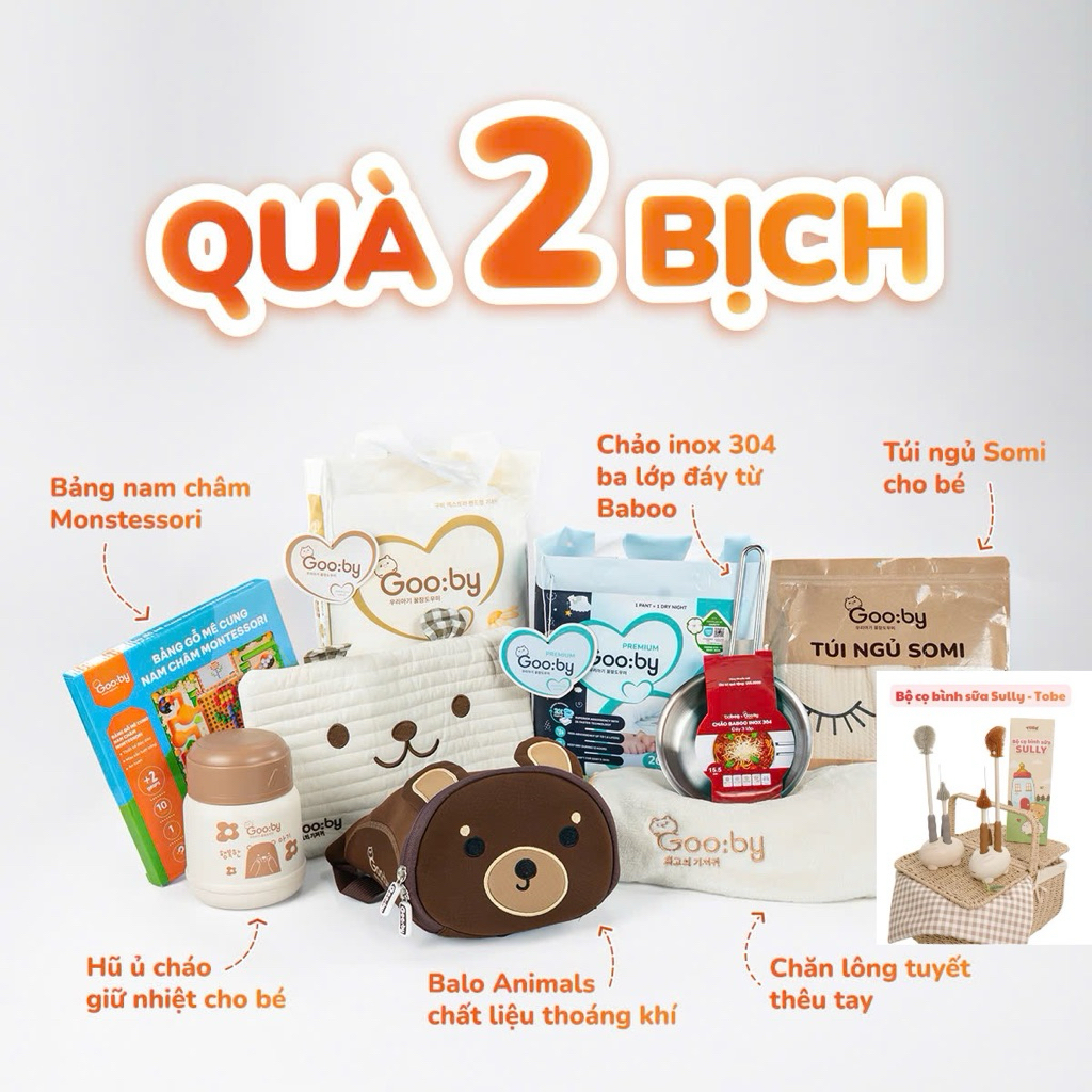 (Combo quà) 2 Bịch Tã/bỉm Gooby Extra mềm mại, chống tràn, siêu thấm hút đủ size cho bé 4-30KG