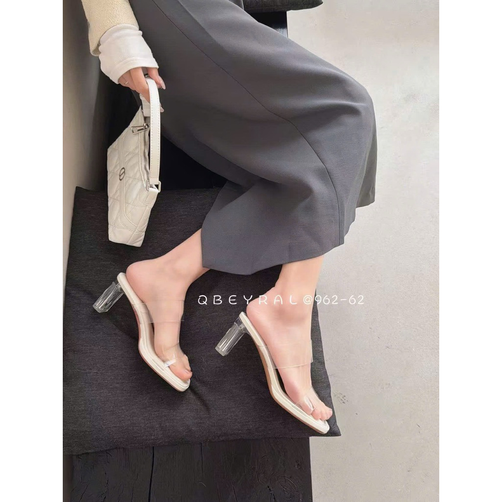 Dép cao gót nữ 2 quai trong gót vuông 7p- HD