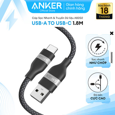 Cáp Sạc & Truyền Dữ liệu Anker USB-A to USB-C (18W-480s msb)– Dây Bện Tái Chế, Chống Rối dài 0.9M, 1.8M- A82G2