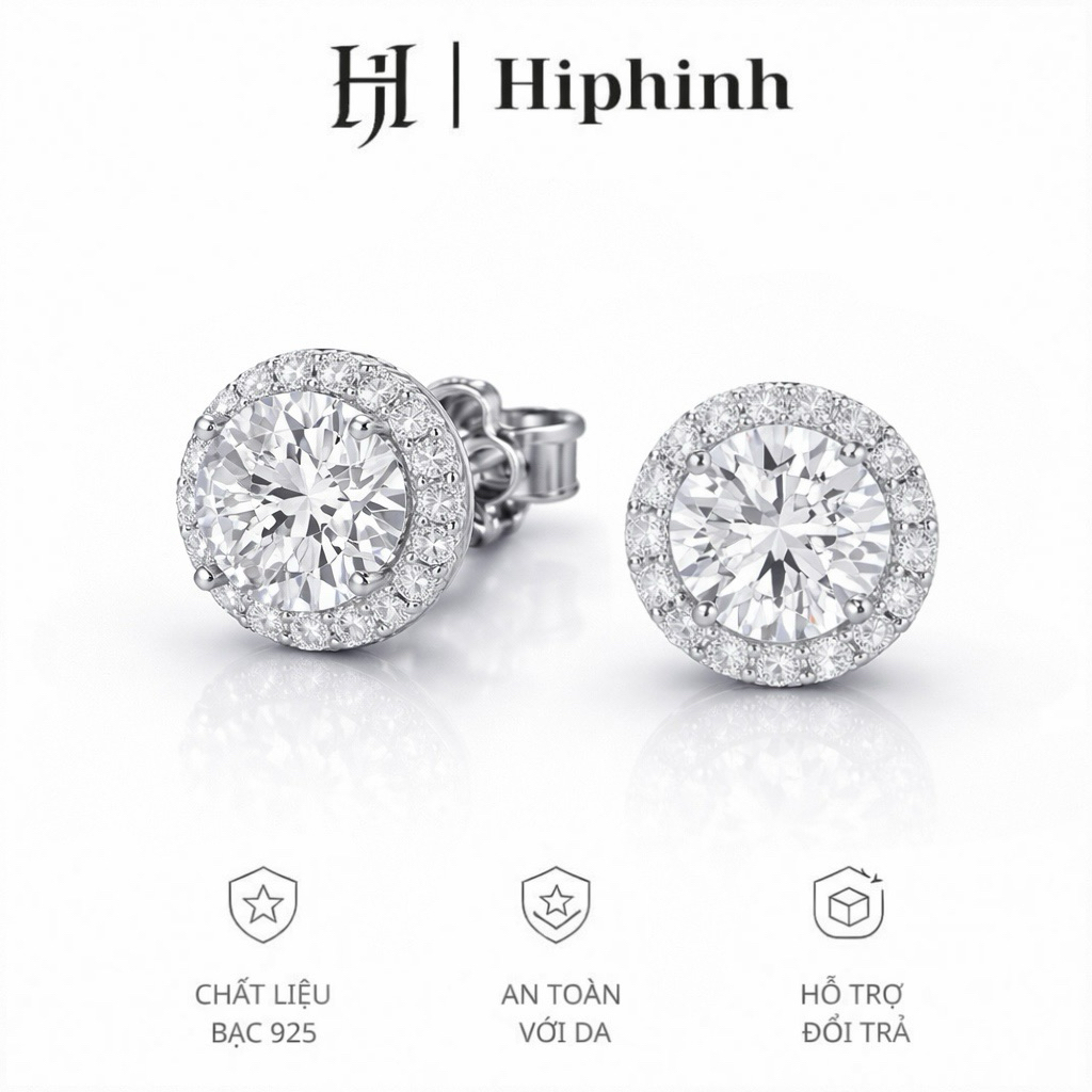 Khuyên tai nụ tròn nam nữ đính đá nhiều size Hiphinh jewelry HJ01