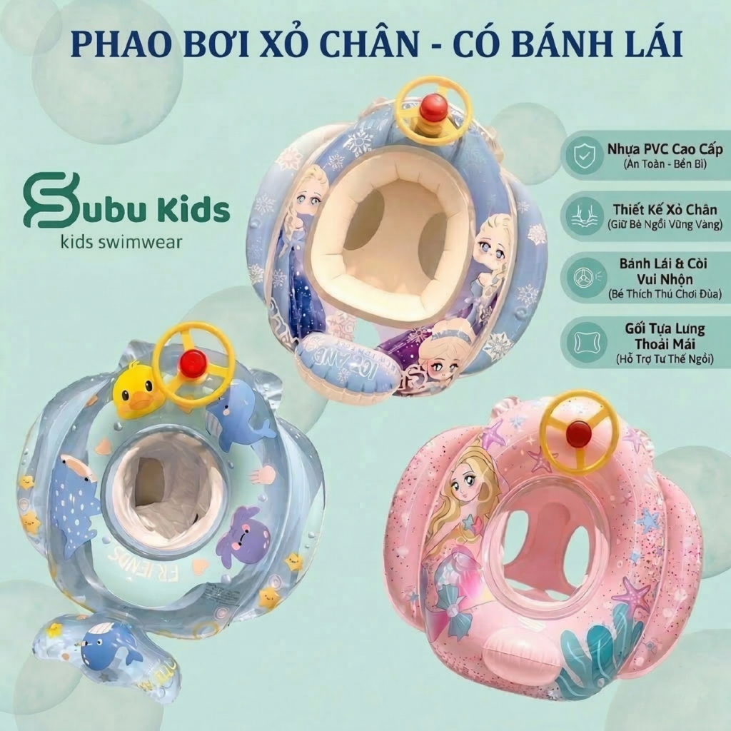 Phao Bơi Xỏ Chân Cho Bé Yuke Subu Kids - Có Bánh Lái Và Còi Chống Lật An Toàn Cho Bé 1-5 Tuổi