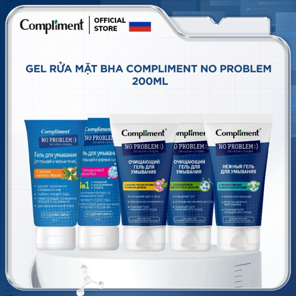 Sữa rửa mặt Compliment: Compliment Sữa rửa mặt No Problem BHA làm sạch sâu ngăn ngừa mụn 200ml