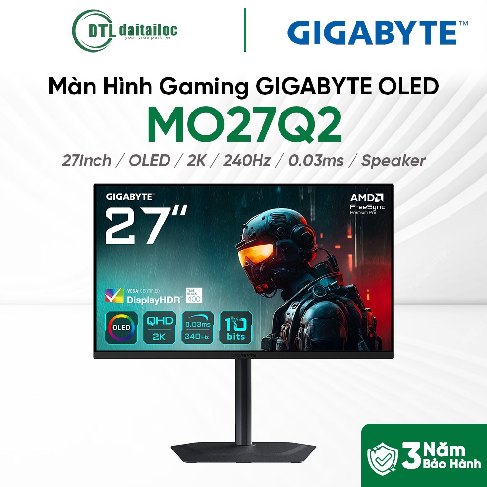 Màn Hình Gaming GIGABYTE OLED MO27Q2 27inch OLED 2K 240Hz 0.03ms Speaker I Chính hãng I Bảo hành 36 