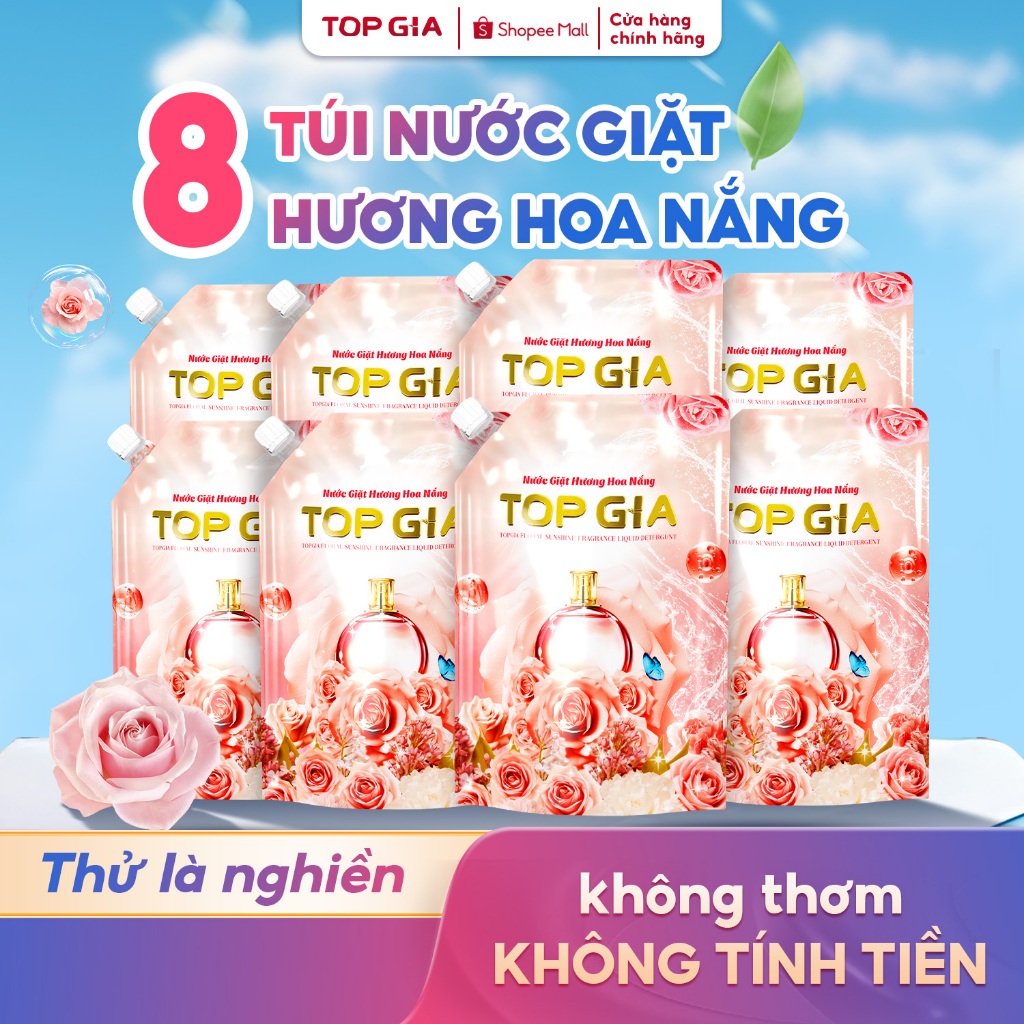 Nước giặt TOPGIA hương hoa nắng lưu hương 72H làm sạch vết bẩn an toàn cho da