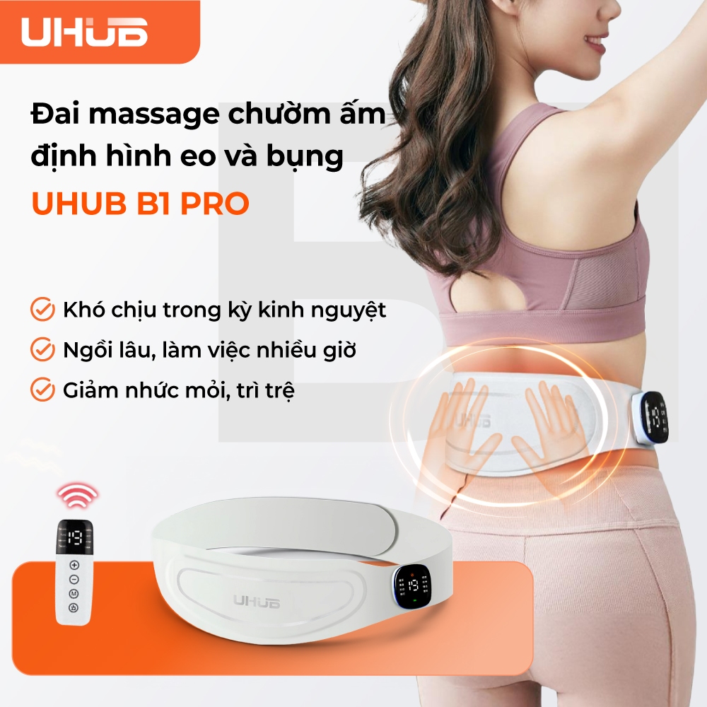 [ BẢN NÂNG CẤP 2026 ] Đai Massage Định Hình Eo, Lưng, Bụng UHUB B1 Pro, 8 chế độ 19 mức lực mát xa, thư giãn, chườm nóng
