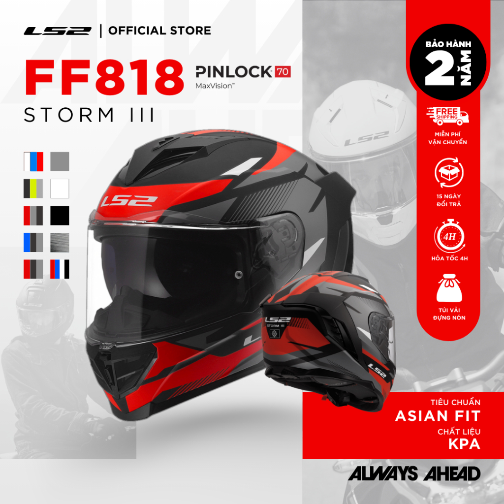 🪖MŨ BẢO HIỂM FULLFACE LS2 FF818 STORM III – VỎ KPA NHẸ, PINLOCK 70 MAXVISION, TOURING-URBAN [CHÍNH H