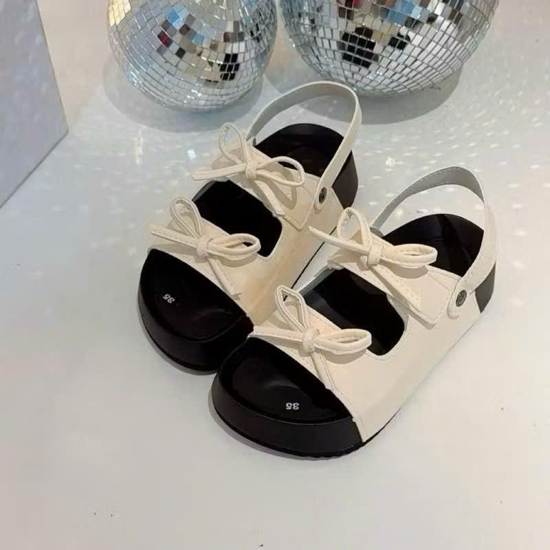 Dép Sandal Nữ Độn đế quai ngang có nơ tết. Đế cao 4cm đủ màu siêu Hót