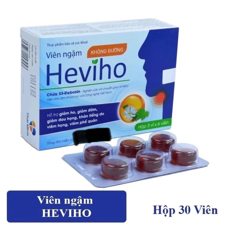 Viên Ngậm Heviho KHÔNG ĐƯỜNG - Hỗ Trợ Giảm Đau Rát Họng (Hộp 18 Viên)