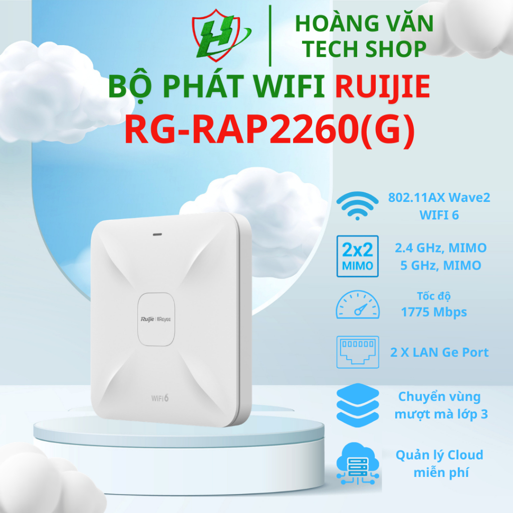 Bộ phát WiFi 6 Reyee RG-RAP2260(G) - Ốp Trần Chịu Tải Cao - Chính Hãng Ruijie