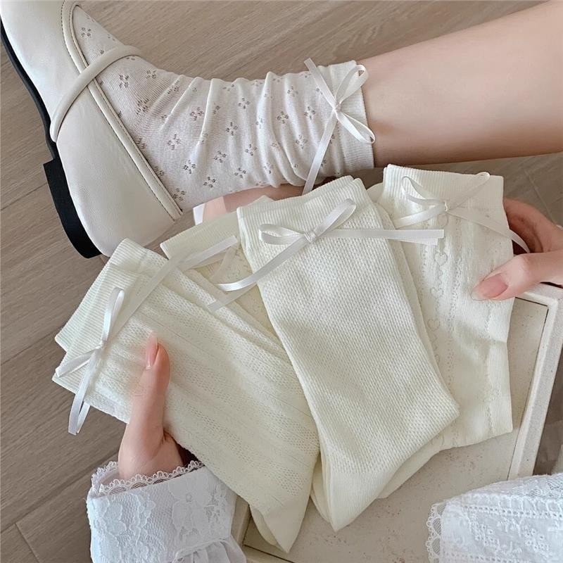 Set Tất vớ đính nơ chất liệu cotton ren mỏng thoáng khí phong cách Lolita dành cho nữ A1104 | BigBuy360 - bigbuy360.vn