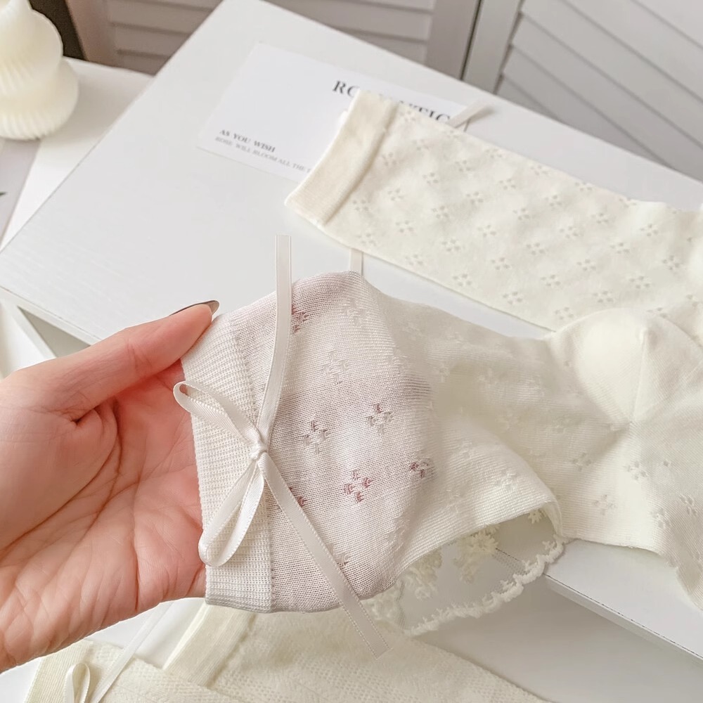Set Tất vớ đính nơ chất liệu cotton ren mỏng thoáng khí phong cách Lolita dành cho nữ A1104 | BigBuy360 - bigbuy360.vn