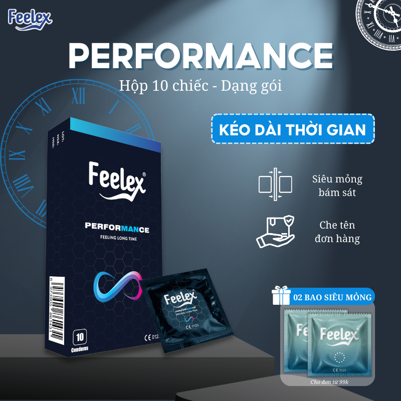 Bao cao su Feelex gân gai, kéo dài thời gian, siêu mỏng chân thật, nhiều gel bôi trơn