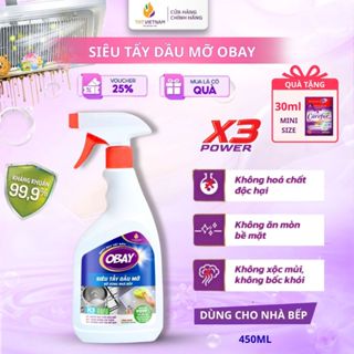 Xịt Tẩy Dầu Mỡ Obay 450ml tẩy dầu mỡ nhà bếp đa năng Trên Mọi Bề Mặt Không Gây Ăn Mòn Không Hoá Chất Độc Hại