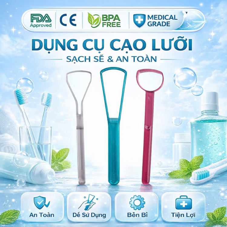 Combo 3 cạo lưỡi nhựa dụng cụ nạo lưỡi bàn chải vệ sinh lưỡi cao cấp INOCHI