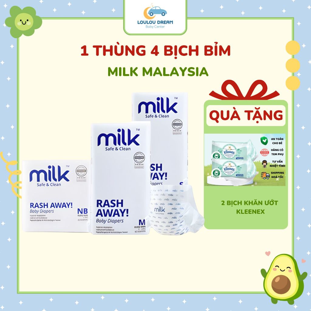 Combo thùng 4 bịch bỉm Milk dịu êm cho bé