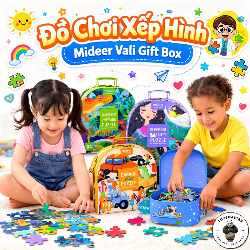 Bộ Xếp Hình Lắp Ráp Mideer Vali Gift Box Khủng Long,Đại Dương,Ô Tô Cho Bé Từ 5-8 Tuổi - Đồ Chơi Ghép
