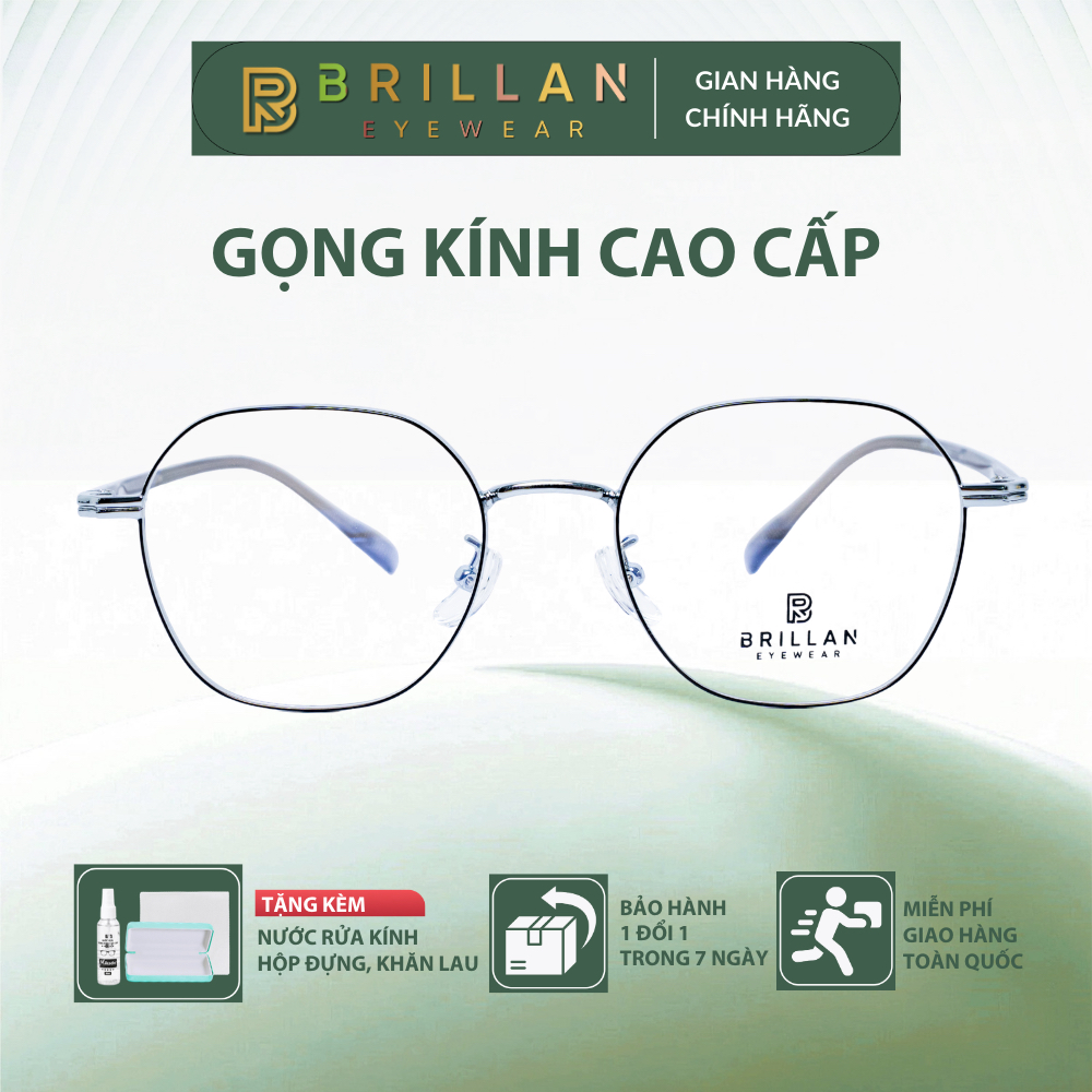 Gọng Kính Cận Kim Loại Cao Cấp BRILLAN EYEWEAR Dáng Đa Giác Thời Trang Model 23072-C2