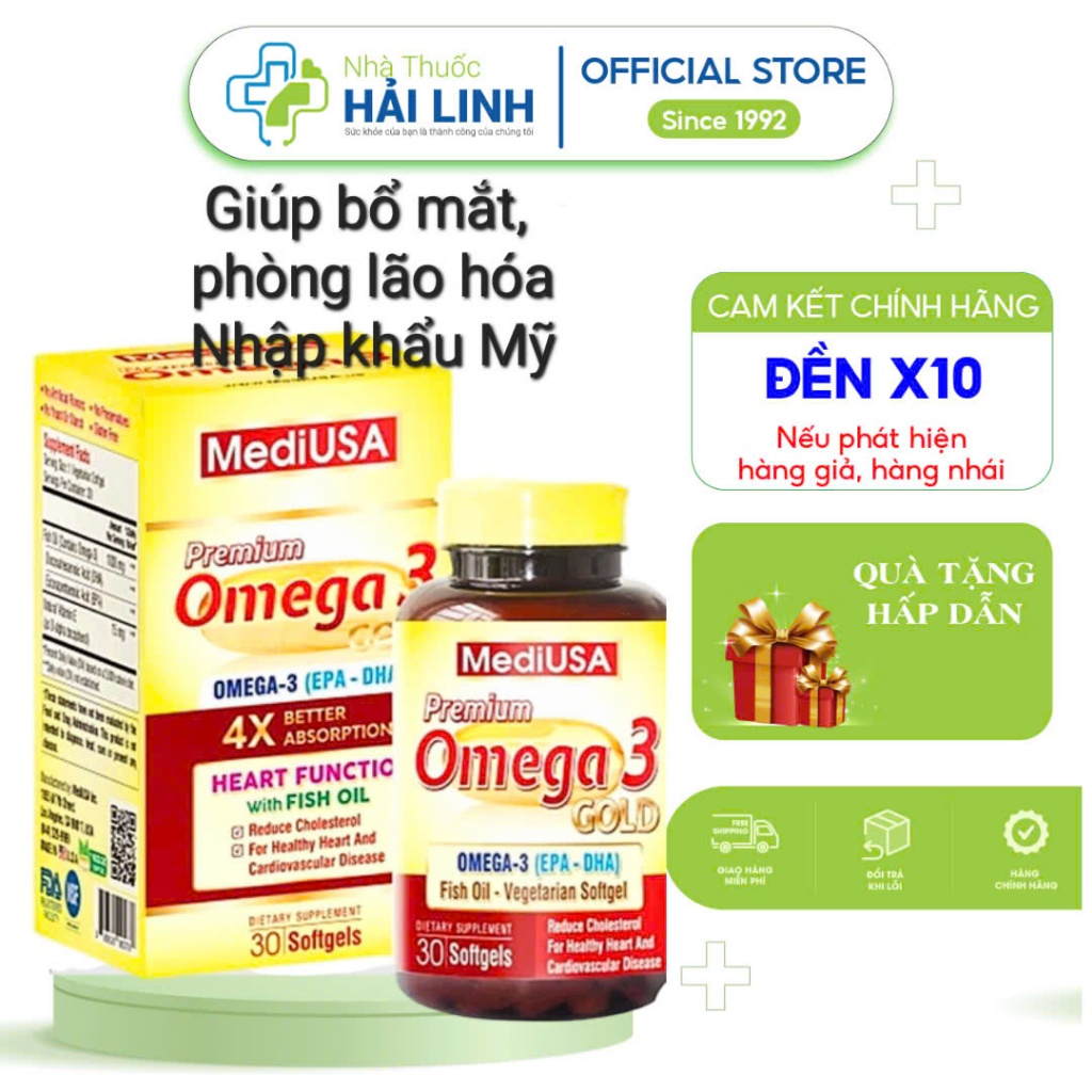 Viên MediUSA PREMIUM OMEGA 3 GOLD ⚡️ Tặng quà ⚡️ Hộp 60 viên