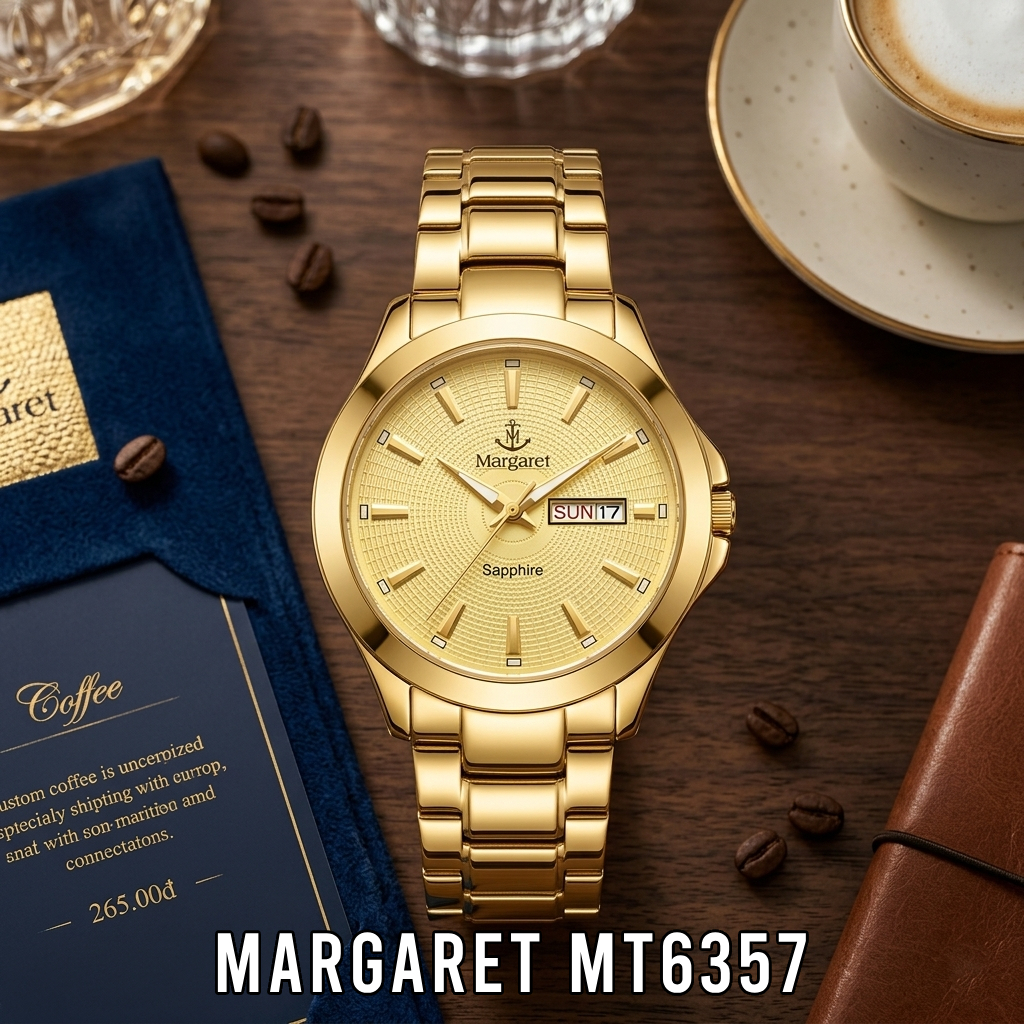 Đồng hồ nam Margaret MT6357 dây thép không gỉ size 39mm kính sapphire