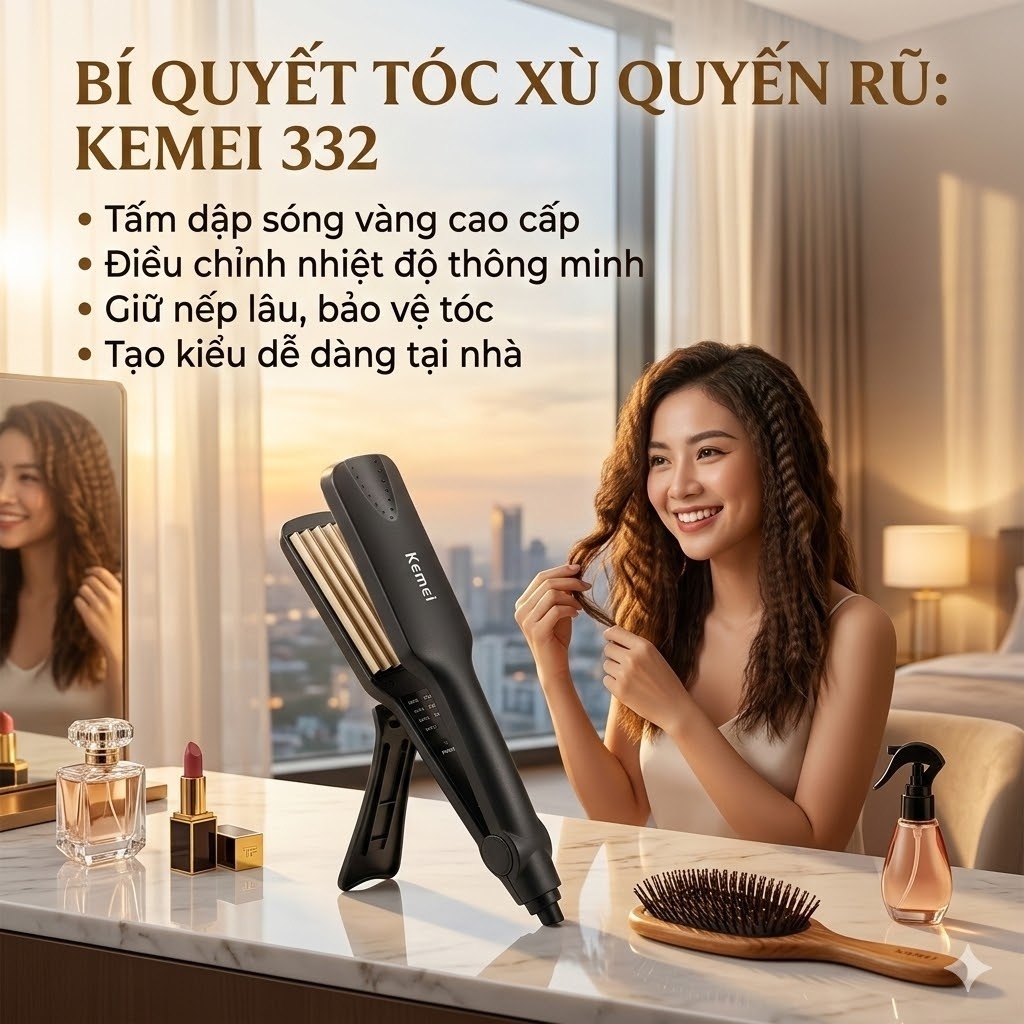 Máy Dập Phồng Chân Tóc Kemei 332, Tạo Kiểu Tóc Phồng Nhanh 4 Mức Nhiệt Thông Minh - Bảo Hành 1:1