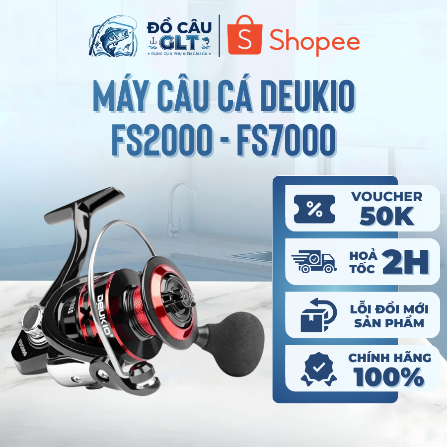 Máy Câu Cá, Máy Câu Cá DEUKIO FS2000- FS7000 Kim Loại Siêu Bền Tải Cá Tốt Dùng Câu Lure Lăng Xê