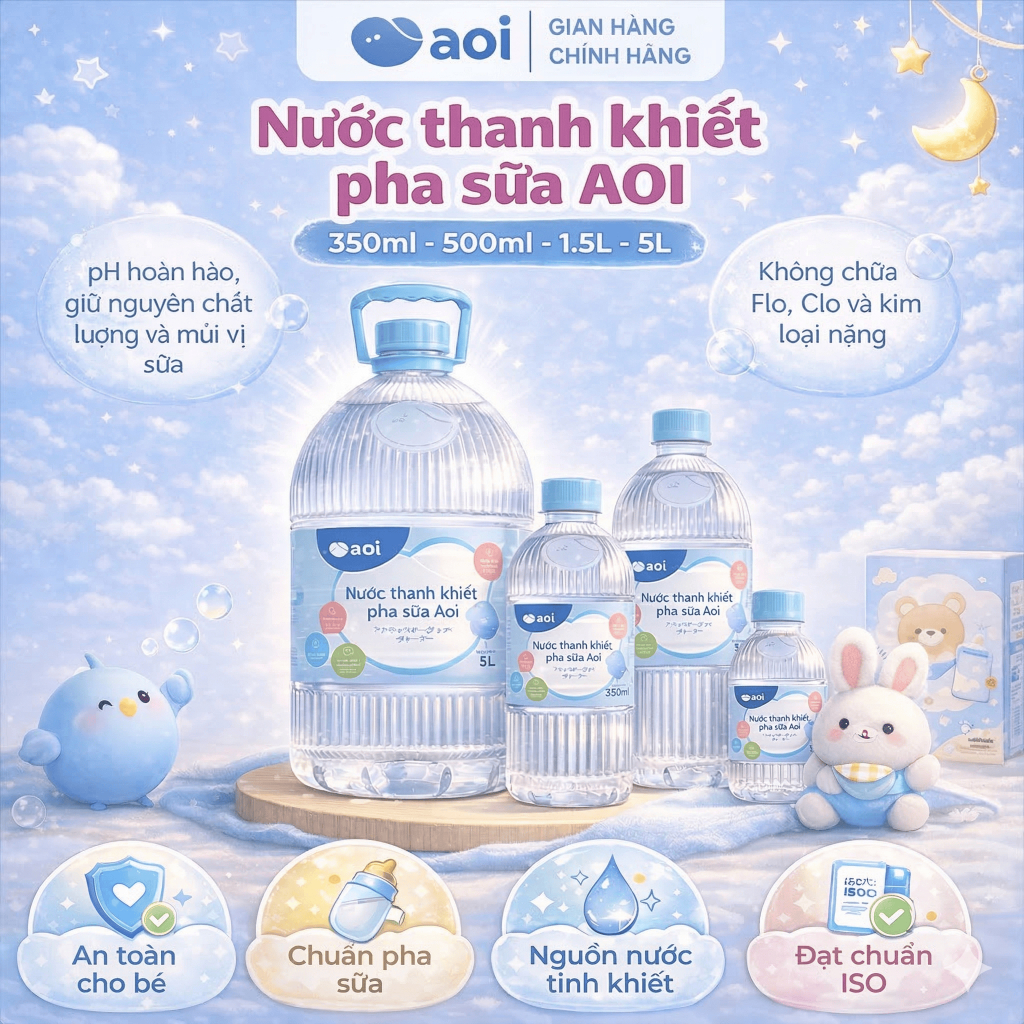 Nước thanh khiết pha sữa Aoi giữ trọn vẹn dưỡng chất, dung tích 350ml, 500ml, 1500ml