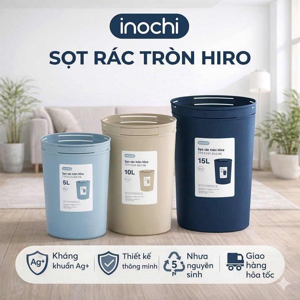 Sọt Rác Nhựa Tròn Inochi 5 Lít Màu Rất Đẹp Làm Sọt Rác Văn Phòng, Khách Sạn, Đựng Rác Gia Đình
