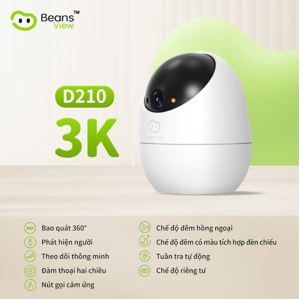Camera Wifi BeansView D210 2MP/5MP Trong Nhà, Xoay 360 Độ, Đàm Thoại, Theo Dõi Chuyển Động