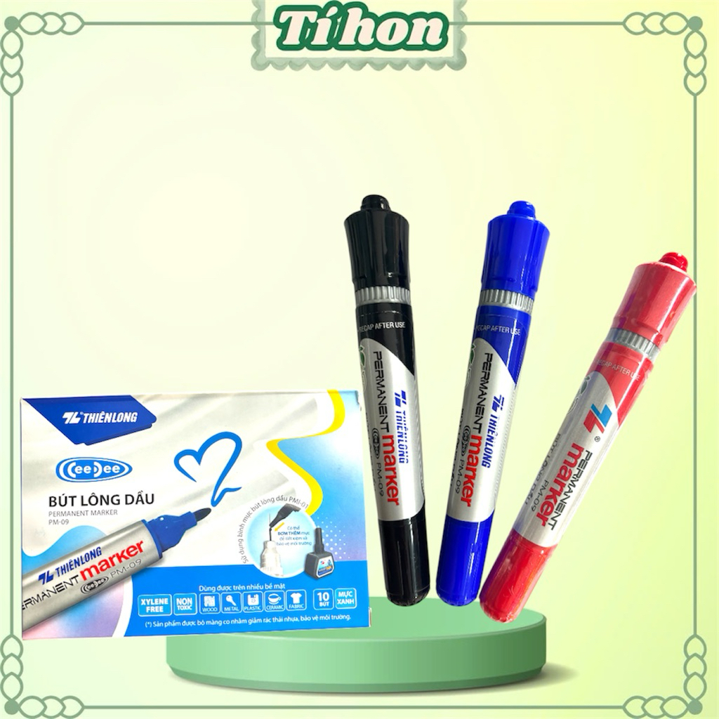Bút lông dầu Thiên Long PM-09 xanh, đỏ, đen
