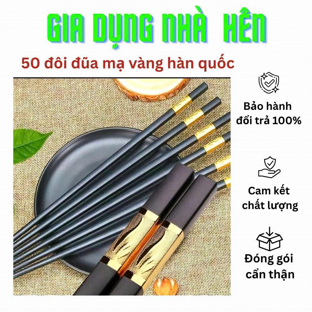 50 đôi Đũa Mạ Vàng Đũa mạ vàng 50 đôi Hàn Quốc Nhựa Đen Nhật Cao Cấp Chống Trơn Chống Mốc Chịu Nhiệt