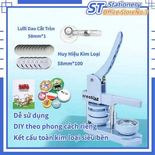 Máy Làm Huy Hiệu DIY - Chất Liệu Toàn Kim Loại, Kèm Khuôn Ép 58Mm, Phù Hợp Để Làm Huy Hiệu DIY