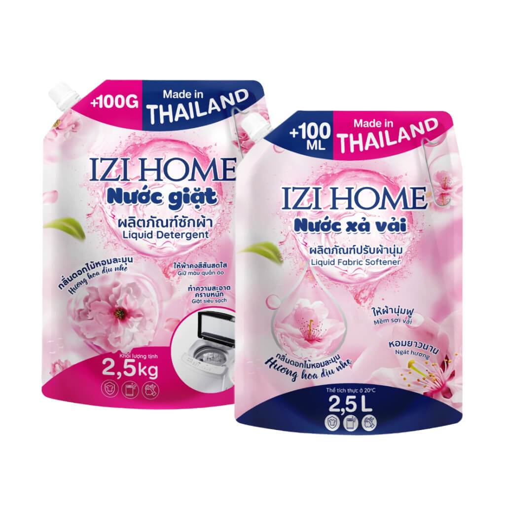 Nước giặt/xả IZI HOME hương hoa dịu nhẹ túi 2.5 lít