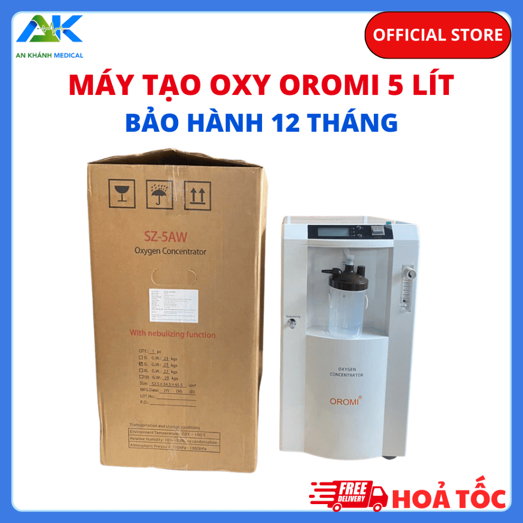Máy tạo oxy hiệu OROMI ,model:SZ-5AW Loại 5L - Bảo hành 12 tháng
