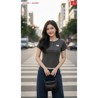 6ATC05 Áo thun nữ CARDINA cổ tròn chất liệu cotton co dãn thoải mái kiểu dáng trẻ trung năng động 6ATC05