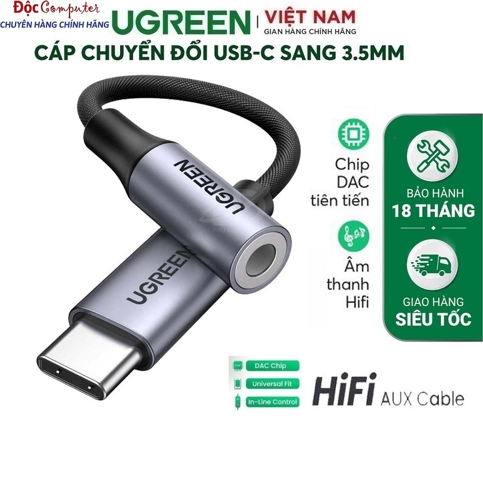 Cáp chuyển đổi Âm Thanh USB Type-C sang cổng 3.5mm có chip DAC cao cấp Ugreen 80154/30757 dài 10cm