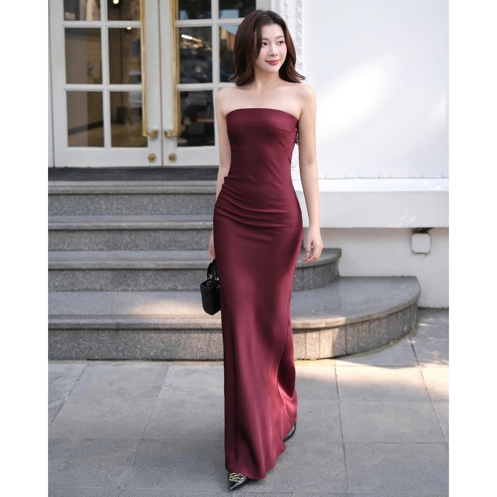 Đầm Lụa Cúp Ngực form dài dự tiệc,Váy lụa dáng dài cup ngực