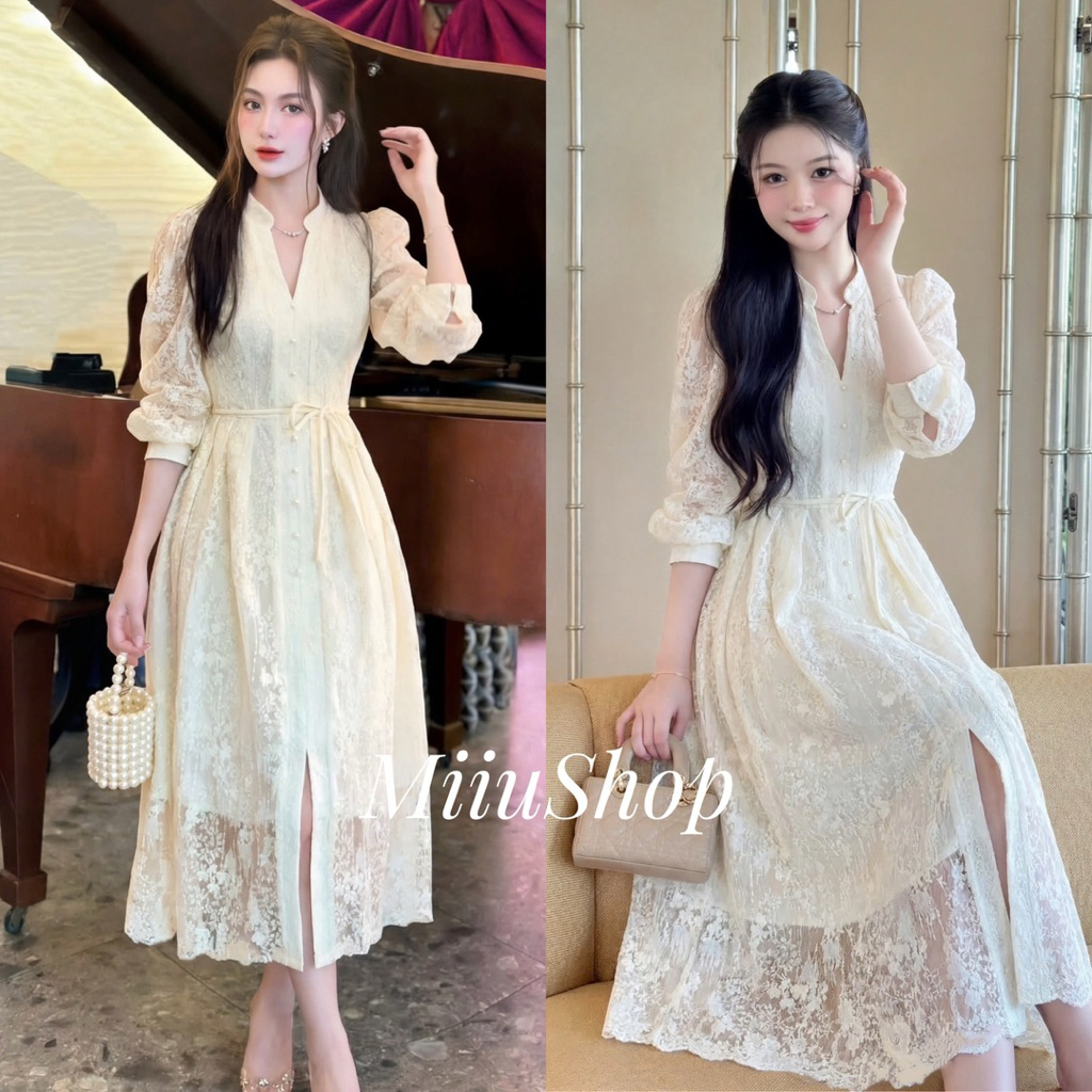 HD store - Váy ren thiết kế dáng dài cúc giữa